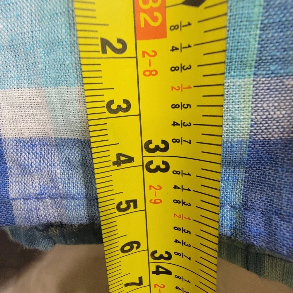 NEW Izod Mens 4XB Madras Woven Florida Key S/S Button Down Multi Plaid Linen Ble